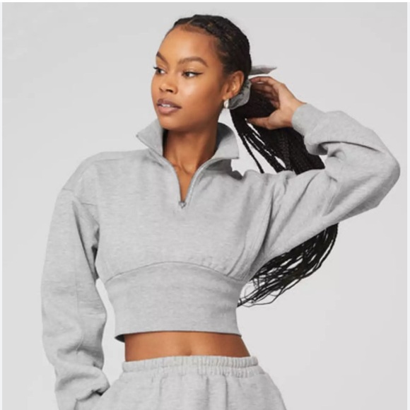 ALO Yoga Tops - ALO Yoga Vixen 1/4 Fleece Grey Sweatshirt